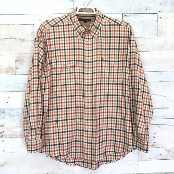 Tommy Hilfiger Tan Plaid Long Sleeve Shirt XL - Picture 1 of 4
